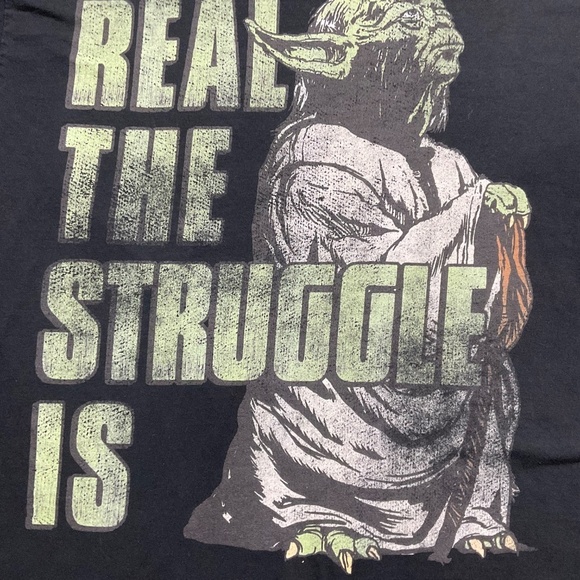 Star Wars Yoda “Real The Struggle Is” Graphic T-Shirt Black size medium - Picture 3 of 4